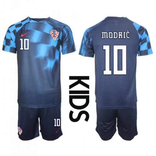 Fotballdrakt Barn Kroatia Luka Modric #10 Bortedraktsett VM 2022 Kortermet (+ Korte bukser)